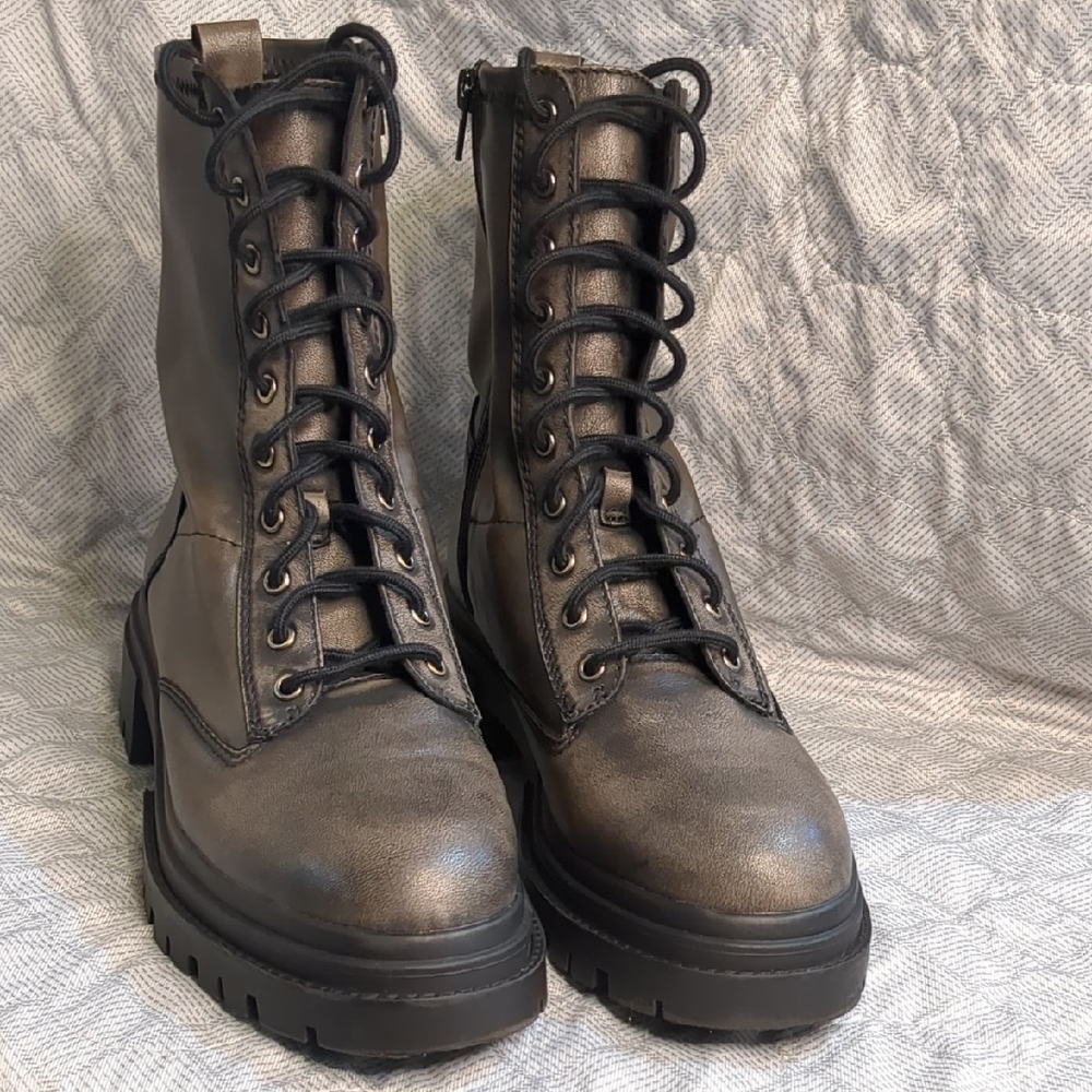 Aldo Metallic Brown Women's Combat Boots